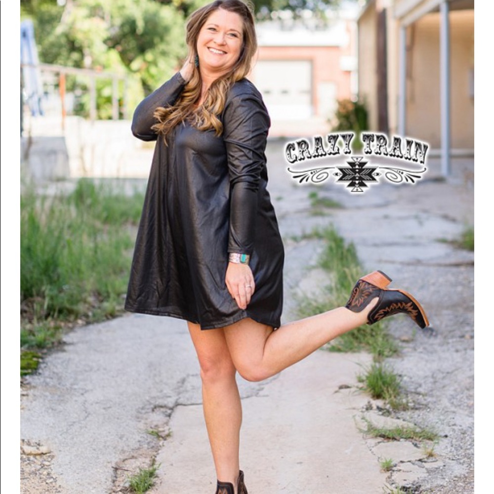 Crazy Train NWT Liquid Lux Dress Faux Leather - Picture 3 of 7